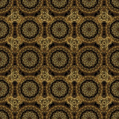 Siyah arka planda altın işlemeli kusursuz vintage desen. Kumaş baskısı, hatıra defteri, hediye paketi için..