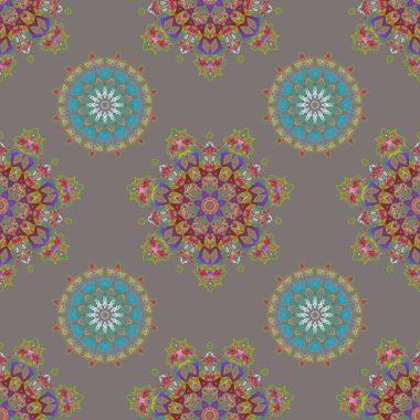 Çok renkli vintage tasarım. Damask zarif duvar kağıdı. Gri bir arkaplanda vektörsüz desen.