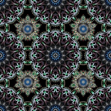 Siyah zemin üzerinde gri ve mavi tül, kıvrımsız desenli, vektör kesme kağıt dantel dokusu..