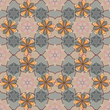 Güzel suluboya çiçekler, parlak resimler çiçek desenleri. Turuncu, gri ve bej renklerde vektörsüz desen.