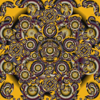 Sarı, gri ve kahverengi renkte elementlerle güzel bir artdeco şablonu var. Soyut geometrik dikişsiz desen. Art deco tarzı, modaya uygun klasik tasarım öğesi. Vektör karışık ızgarası.