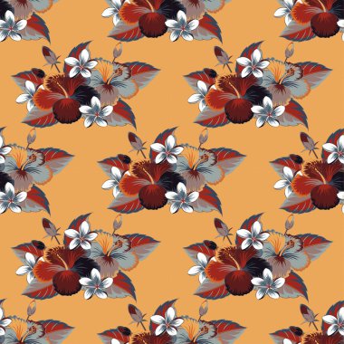 Çiçeksiz vektör deseni. Çeşitli gri, kırmızı ve sarı amber çiçekleri..