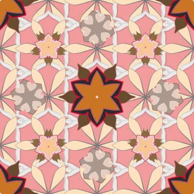 Barok tarzında kusursuz desenli doğu süsü. Damask tasarımı. Geleneksel klasik raster deseni bej, kahverengi ve gri.