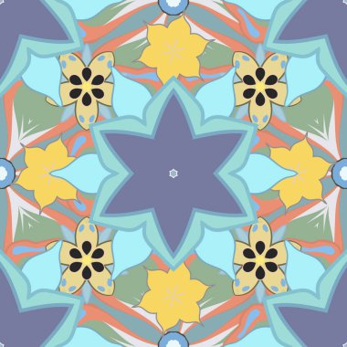 Çiçeksiz desenli küçük çiçekli basit çiçek deseni. Ditsy tarzı. Mor, mavi ve sarı renkte dizayn.