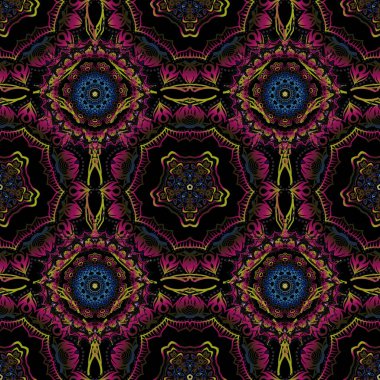 Çok renkli olsun. Vektör damaske dantel çiçek süsü. Düğün törenleri, yıldönümleri, partiler, etkinlikler için karmaşık bir dekorasyon..