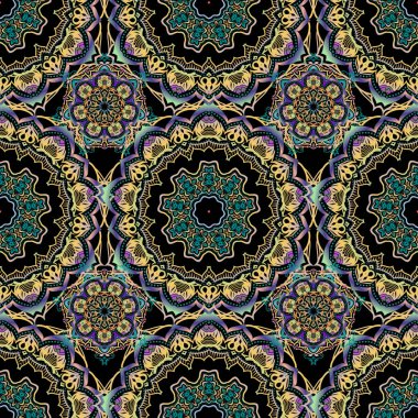 Mavi ve mor renklerde süslü konuşmalar. Vektörsüz damaske deseni, klasik duvar kağıdı, arkaplan.