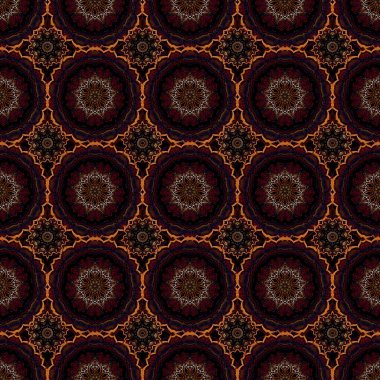 Grafiksel modern model. Arap tarzında soyut bir model. Kahverengi, kırmızı ve turuncu desenli. Kusursuz vektör arkaplanı.