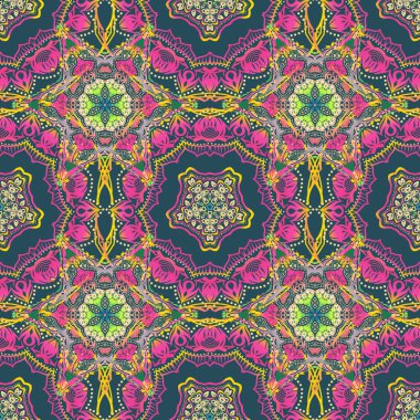 Çoklu renkli tekrarlayan elementlerle soyut ve pürüzsüz desen.