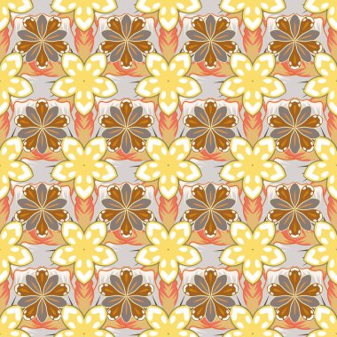 Çiçek stili bir vektör. Bir sürü çiçekli hoş, pürüzsüz bir desen. Küçük sarı, beyaz ve bej çiçekler. Moda baskıları için zarif bir şablon.