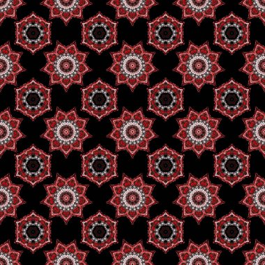 Vektör çizimi. Kahverengi, pembe ve kırmızı renklerde kusursuz soyut kabile deseni. El yapımı etnik doku, hayal gücünün uçuşu..