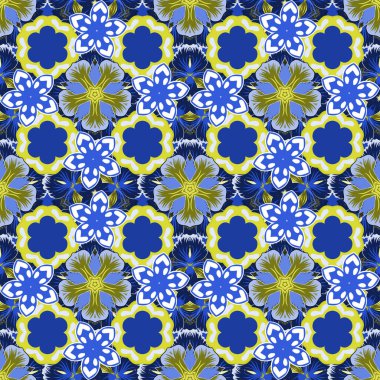 Vintage süsün vektör kare bileşimi. Mavi, yeşil ve sarı ızgaralı kusursuz desen.