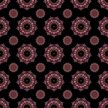 Sorunlu damasküler desensiz arka plan fayansları. Siyah arkaplanda kusursuz bir süs.