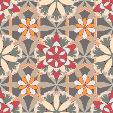 Gri, pembe ve bej elementli zarif Noel Poster Şablonu. Raster illüstrasyonu. Lüks süslemeli kusursuz desen.