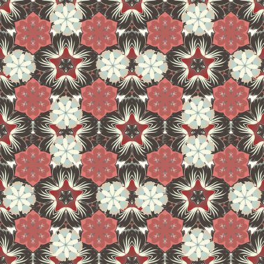 Raster illüstrasyonu. Soyut süslemeler, barok tarzında kusursuz desenler. Geleneksel klasik desen gri, bej ve pembe renklerde.