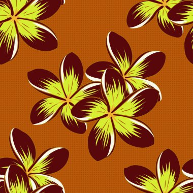 Plumeria çiçekleri bej, kırmızı ve turuncu renklerde. Vektör illüstrasyonu.