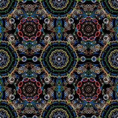 Kesik kağıt dantel dokusu, vektör tül arka plan, yeşil ve kırmızı renklerde girintisiz desen. Vektör illüstrasyonu.