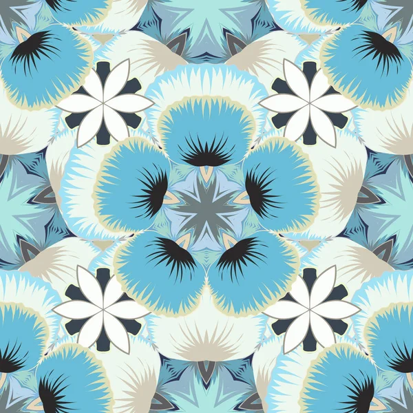 Vector Blume Nahtloses Muster Beige Blau Und Grau — Stockvektor