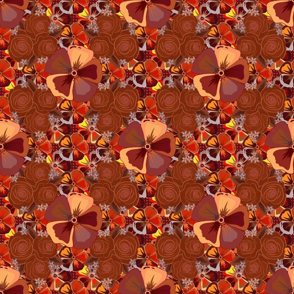 Vektornahtloses Muster Mit Rosenblüten Und Blättern Florale Tapeten Braunen Roten — Stockvektor
