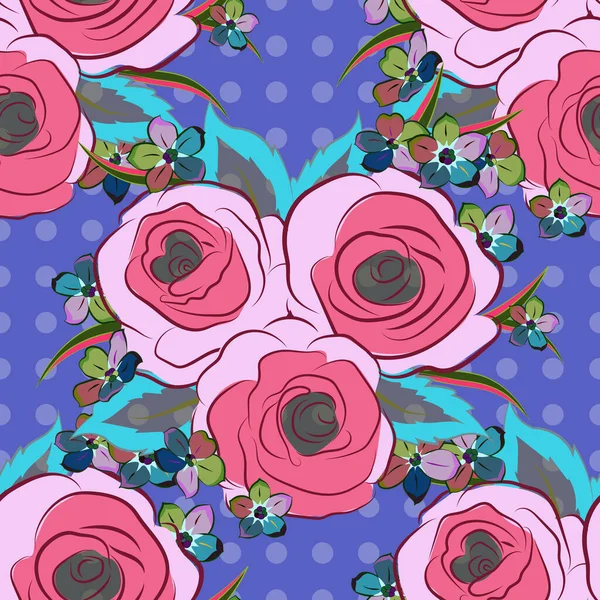 Bordure Florale Sans Couture Vectorielle Fleurs Roses Isolées Rose Rouge — Image vectorielle