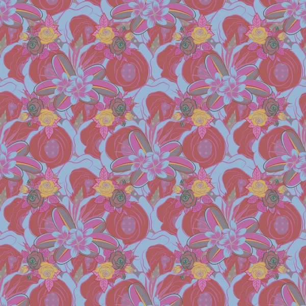 Векторный Полосатый Бесшовный Узор Розовыми Цветами Листьями Декоративный Орнамент Ткани — стоковый вектор
