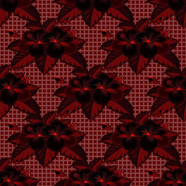 Fond Floral Couleurs Rouge Noir Motif Floral Vecteur Avec Hibiscus — Image vectorielle