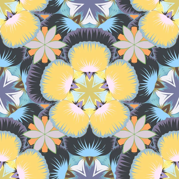 Маленькі Квіти Жовтого Сірого Синього Кольорів Квітковий Безшовний Фон Виробництва — стоковий вектор