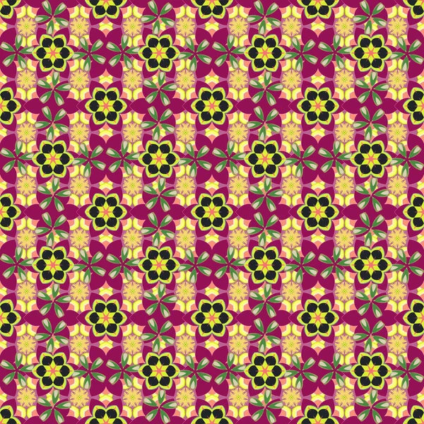 Patrón Floral Inconsútil Flores Lindas Colores Rosa Amarillo Púrpura — Vector de stock