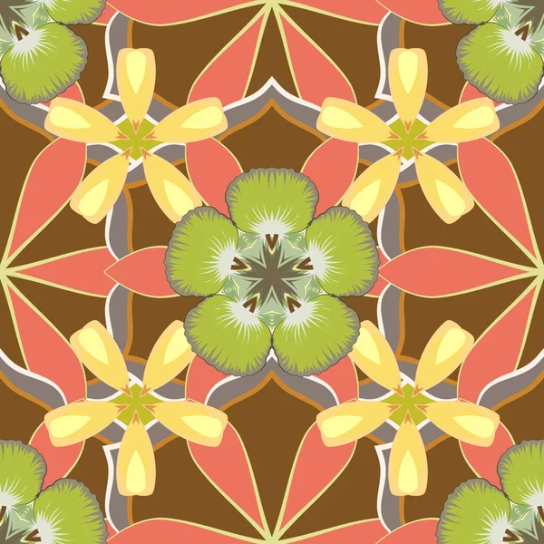 Nahtloses Muster Mit Niedlichen Blüten Braunen Orangen Und Gelben Farben — Stockvektor