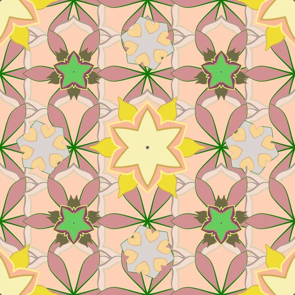 Patrón Vectorial Sin Costuras Colores Verde Beige Rosa Fondo Floral — Vector de stock