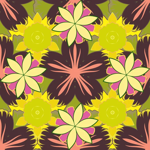 Illustration Vectorielle Avec Nombreuses Fleurs Roses Jaunes Brunes Motif Floral — Image vectorielle