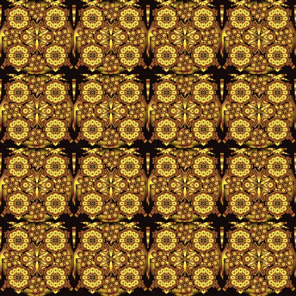 矢量图解 用褐色 黑色和黄色勾画 生机勃勃的重复花卉 为了使无缝图案易于使用它来填充任何轮廓 — 图库矢量图片