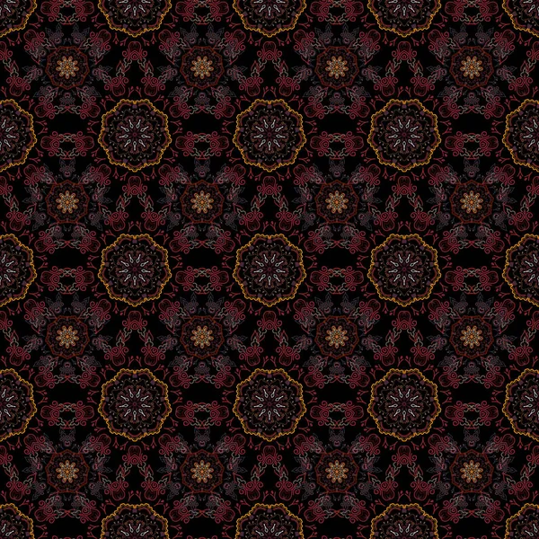 Raster Illustration Damask Seamless Floral Background Pattern Purple Brown Red — Stock Vector