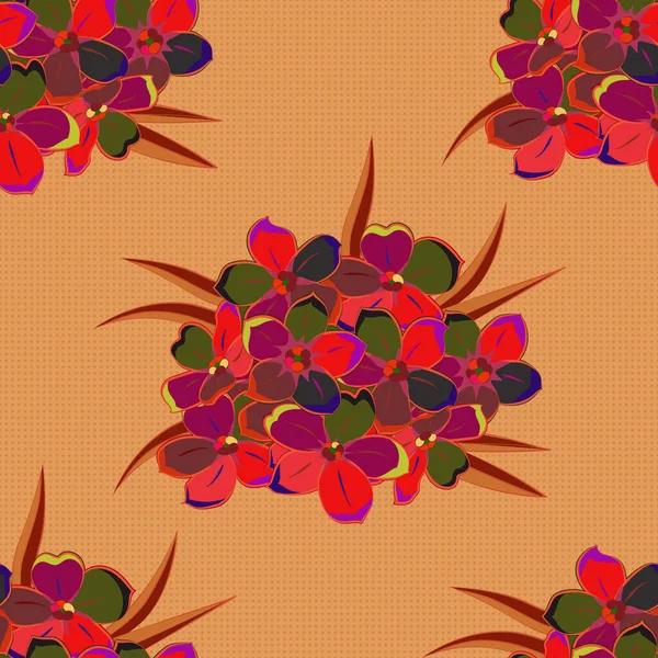 Stock Vector Illustration Seamless Pattern Abstrat Forget Flowers Orange Purple — Stock Vector