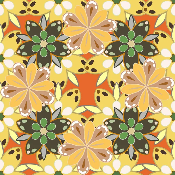 Motif Sans Couture Avec Des Fleurs Été Décoratives Vert Beige — Image vectorielle