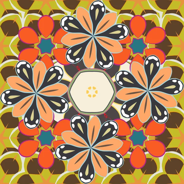 Patrón Floral Sin Costuras Colores Amarillo Marrón Naranja Ilustración Vectorial — Archivo Imágenes Vectoriales