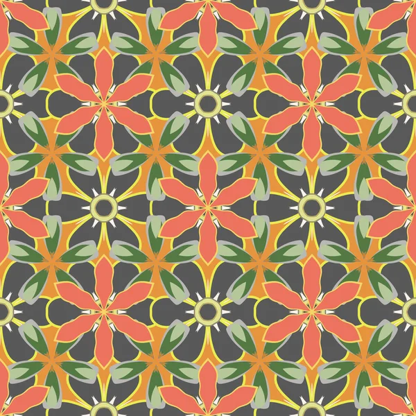 Foulard Soie Avec Fleurs Fleuries Gris Orange Vert Modèle Vectoriel — Image vectorielle