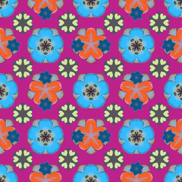 Graphic Print Flower Pattern Orange Purple Blue Colors Seamless Pattern — Stock Vector