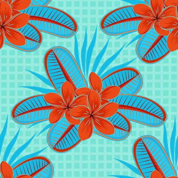 オレンジ 赤と青の色で装飾的な夏のチューリップの花とシームレスなパターン 水彩ベクトルイラスト — ストックベクタ