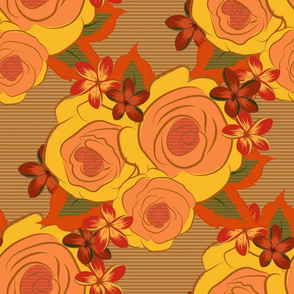 Carte Vœux Floral Vintage Été Avec Fleurs Roses Brunes Jaunes — Image vectorielle