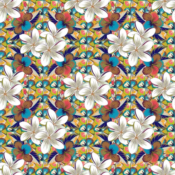 Belles Fleurs Aquarelle Plumeria Dans Les Couleurs Beige Blanc Bleu — Image vectorielle