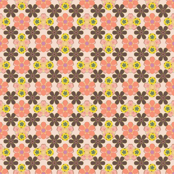 Vektorillustration Nahtloses Blumenmuster Mit Stilisierten Blüten Beigen Rosa Und Braunen — Stockvektor