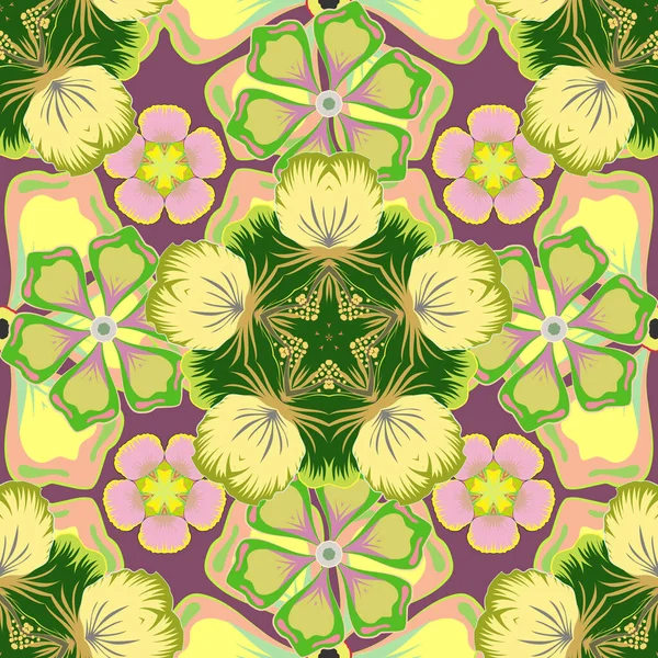Abstraktes Blumenmuster Grünen Gelben Und Beigefarbenen Farben Vektorillustration Helle Schöne — Stockvektor