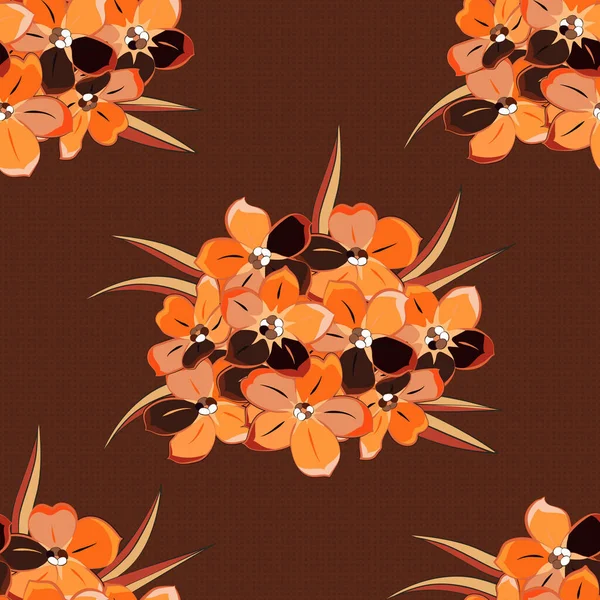 オレンジ色 ベージュ 茶色の抽象的な忘れない私ではない花の水彩花束とロマンチックなシームレスなパターン 包装紙 グリーティングカードのために ベクターイラスト — ストックベクタ