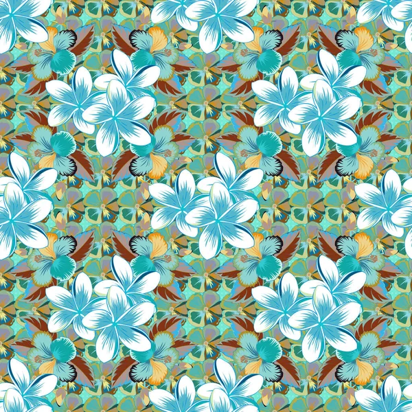 Patrón Sin Costura Floral Con Flores Hojas Flor Colores Azul — Vector de stock