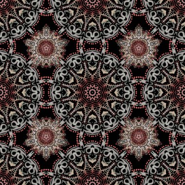 Ikat damaske desensiz arkaplan fayansı. Vektör illüstrasyonu.