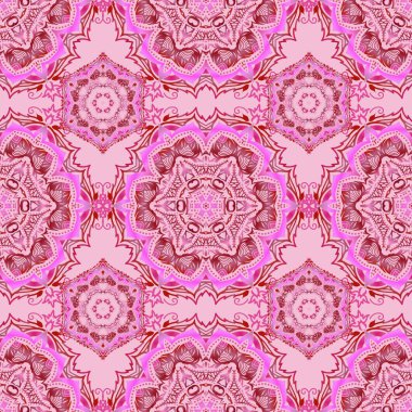 Magenta, kırmızı ve pembe soyut çiçek süsü, soyut dekoratif elementlerin vektörsüz deseni.