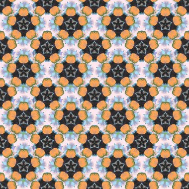 Raster illüstrasyonu. Yumuşak suluboya çiçek deseni - yeşil, gri ve turuncu renklerde pürüzsüz desen.