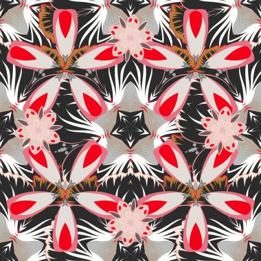 Beyaz, kırmızı ve pembe renklerde çiçeksiz klasik vektör deseni.