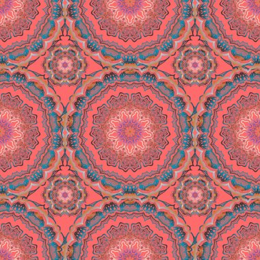 Pembe, kahverengi ve sarı süs. Kusursuz bir geçmişi var. Duvar kâğıdı barok, İspanyol kumaşı. Çiçeksiz desen.