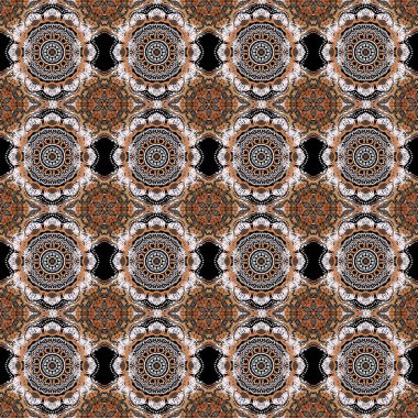 Sorunlu damasküler desensiz arka plan fayansları. Siyah arkaplanda vektörsüz süs.